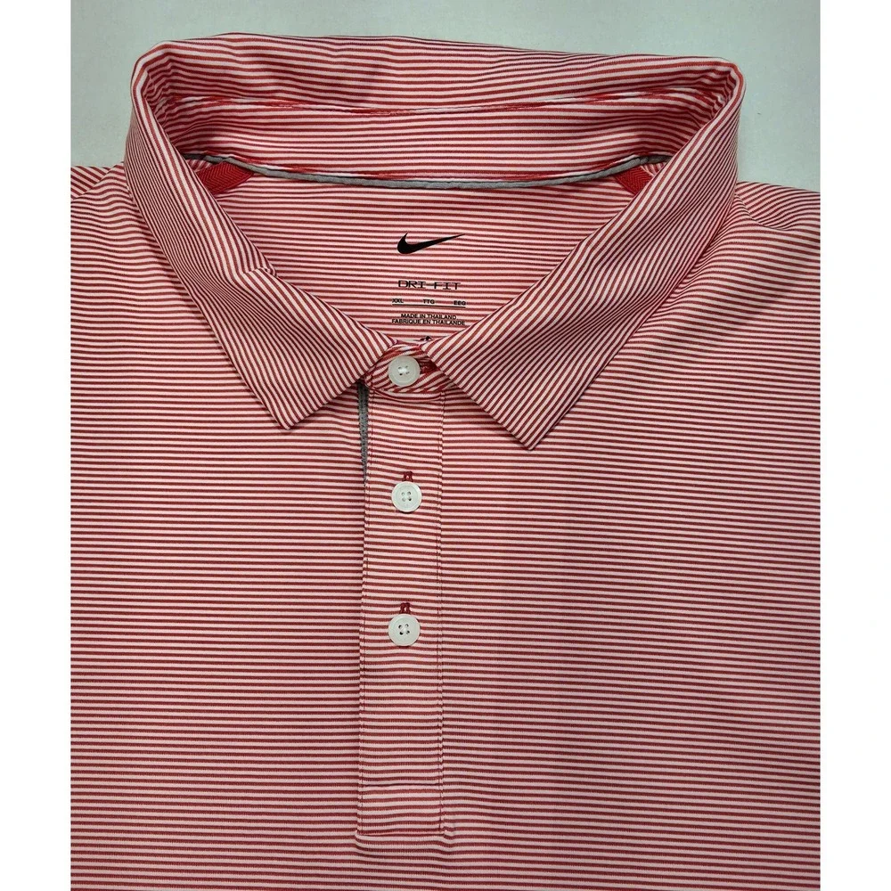 Nike Polo Shirt Mens 2XL Flamingo Pink‎ Dri Fit Vented Metal Logo Limited Use